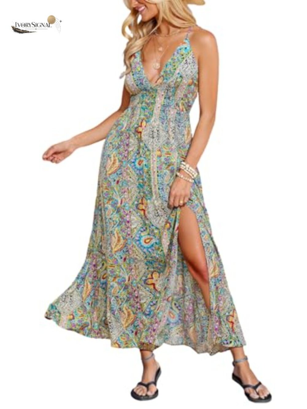 CUPSHE Boho Paisley Deep V-Neck High Slit Maxi Dress
